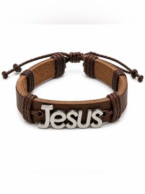 ✝️ Jesus Brown Leather Bracelet – Adjustable Christian Faith Bracelet